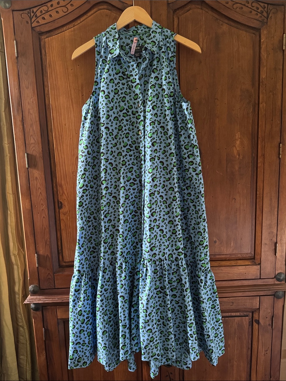 EUC MAEVE ANTHROPOLOGIE SLEEVELESS BLUE LEOPARD PRINT PAOLA MAXI SIZE MEDIUM